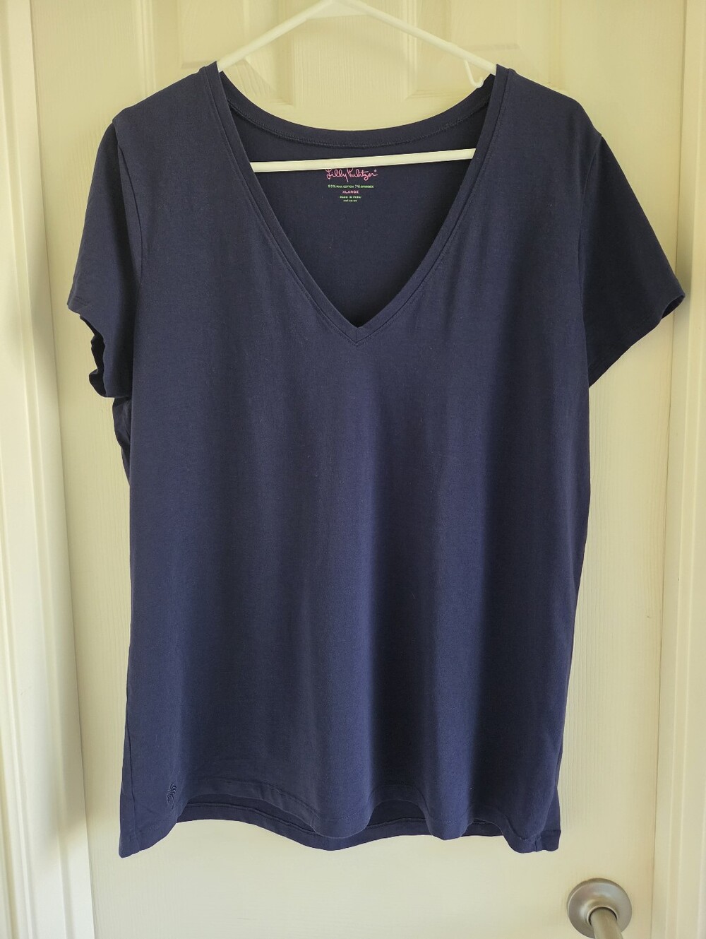 Lilly Pulitzer Meredith V-Neck T-Shirt True Navy Blue Short Sleeve Cotton Tee XL